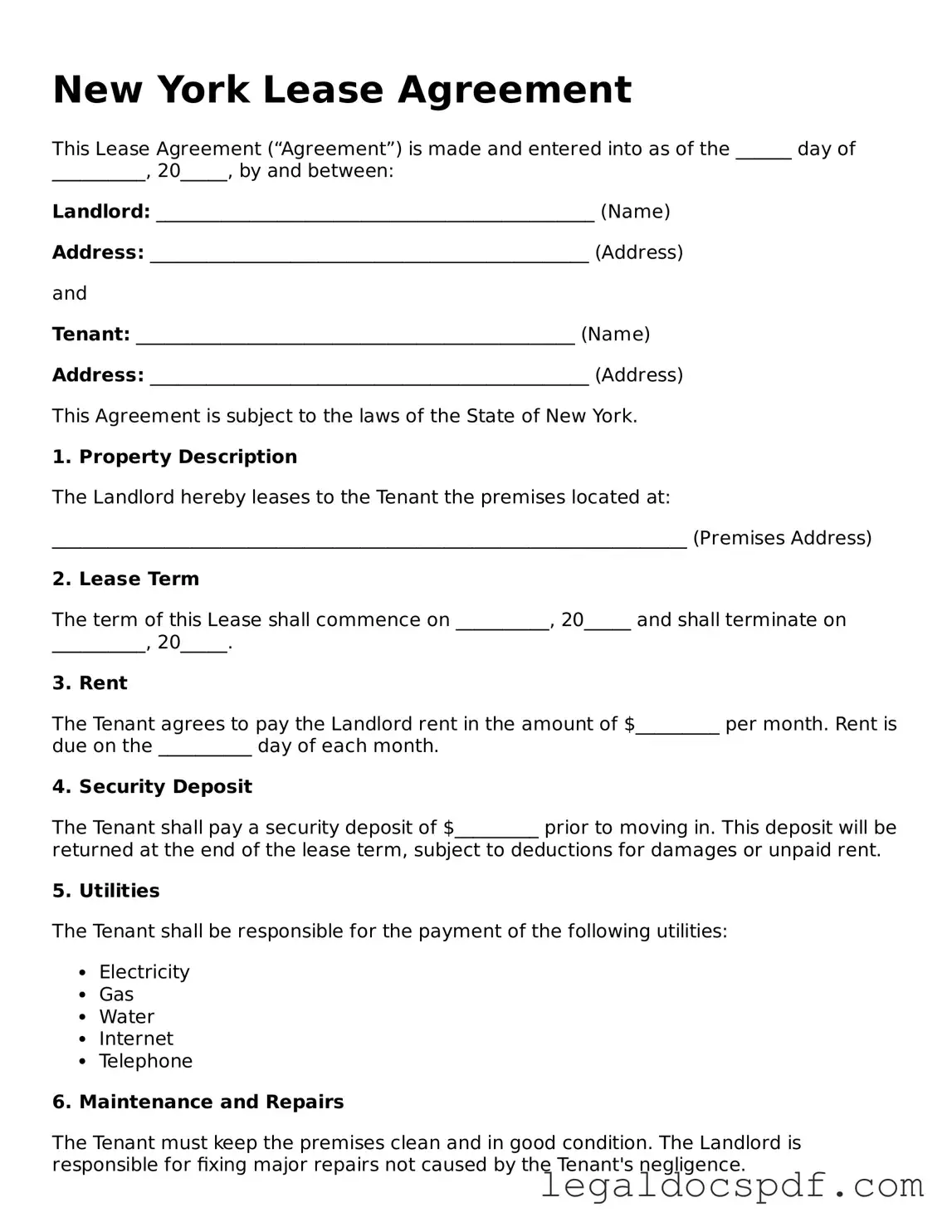 Legal New York Lease Agreement Form