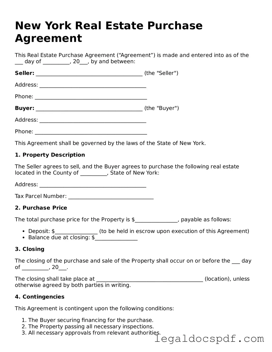 Legal New York Real Estate Purchase Agreement Form