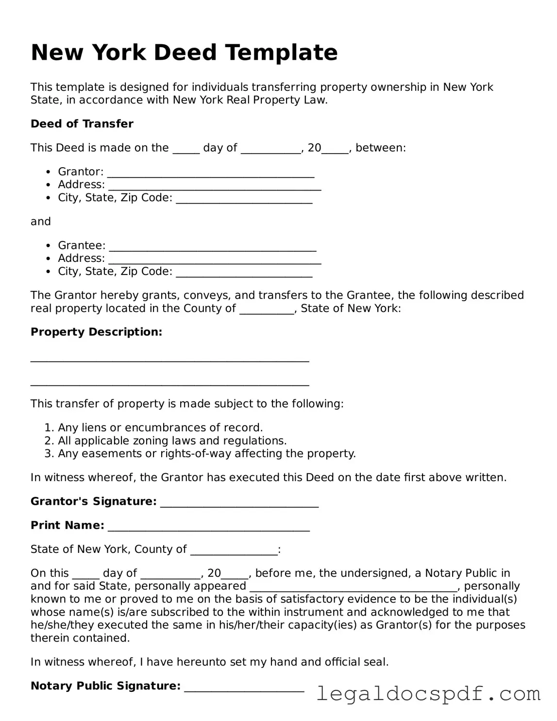 Legal New York Deed Form