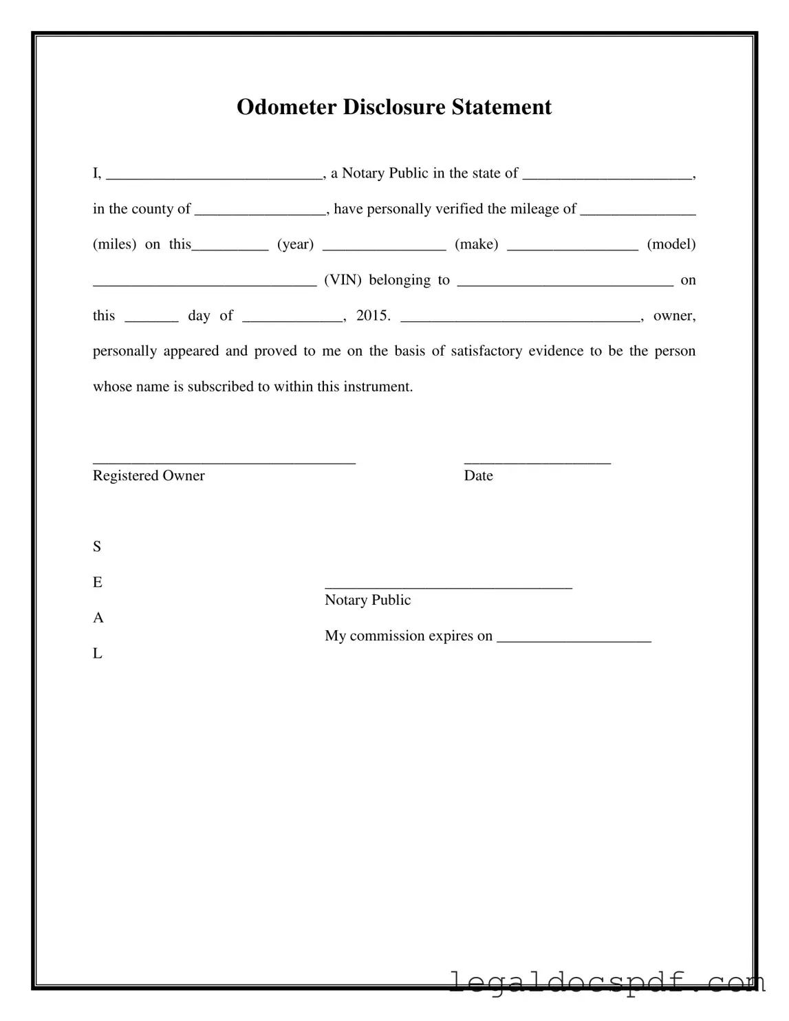 Fill Out Your Notarized Odometer Statement Form
