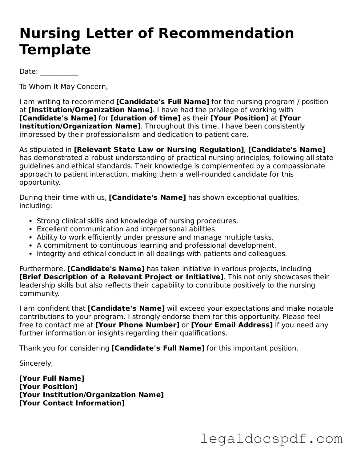 Valid Nursing Letter of Recommendation Template