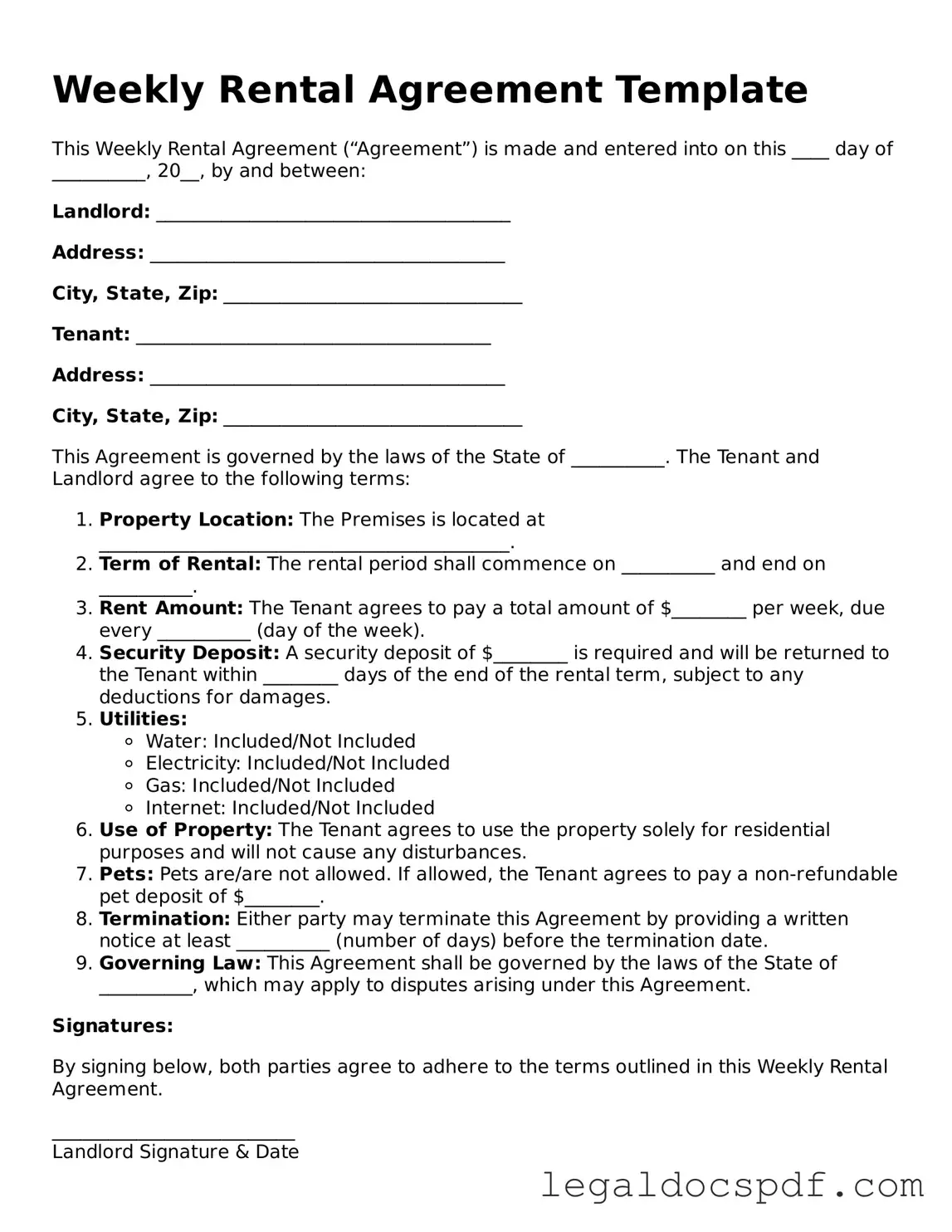 Valid Weekly Rental Agreement Template