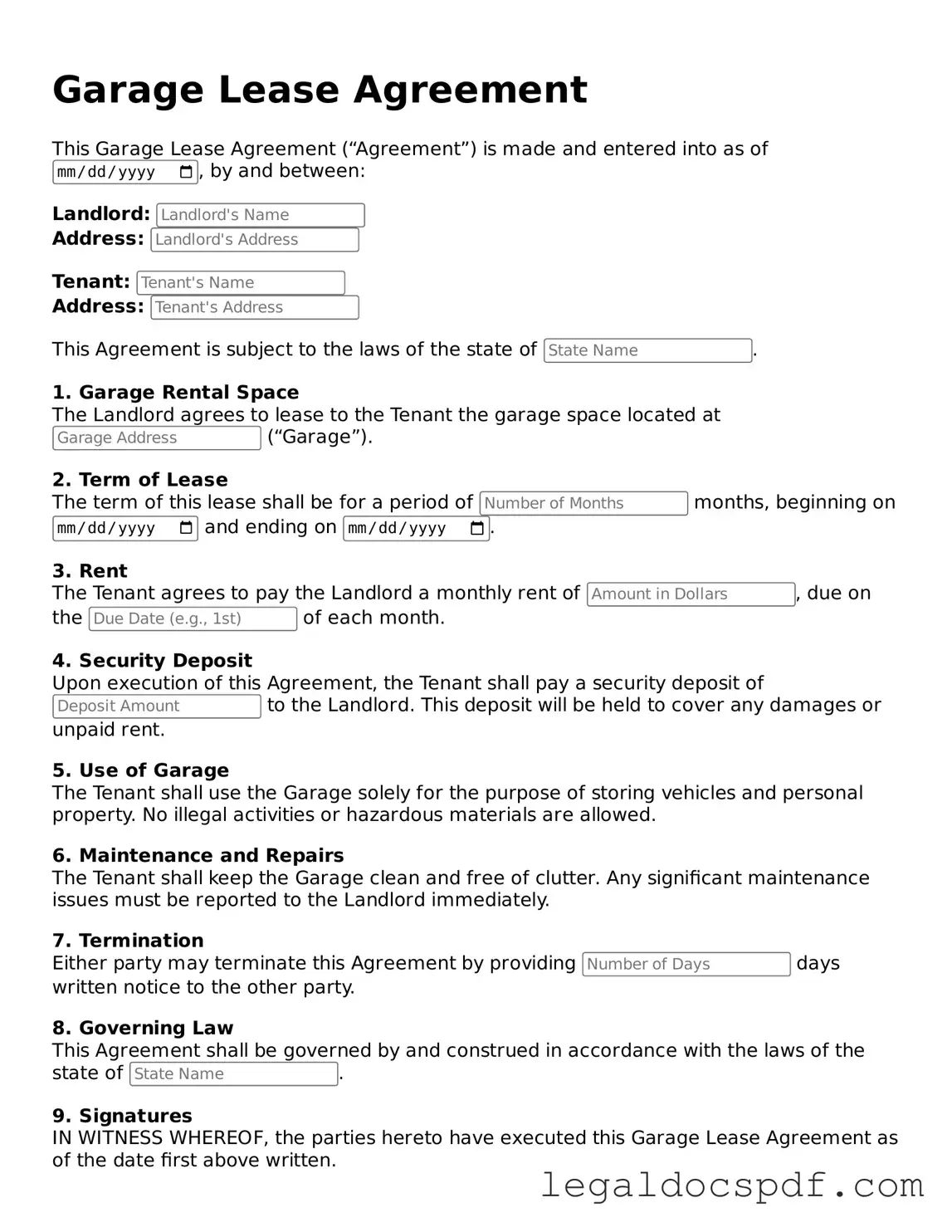 Valid Garage Lease Agreement Template