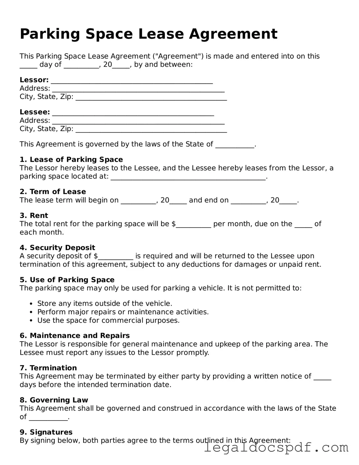 Valid Parking Space Lease Agreement Template