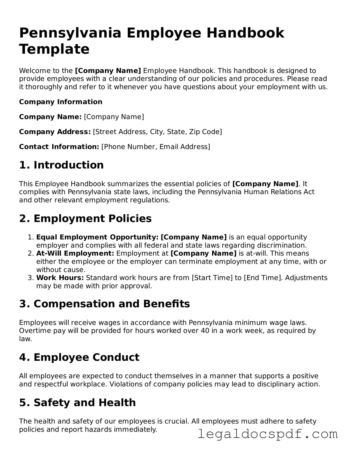 Legal Pennsylvania Employee Handbook Form