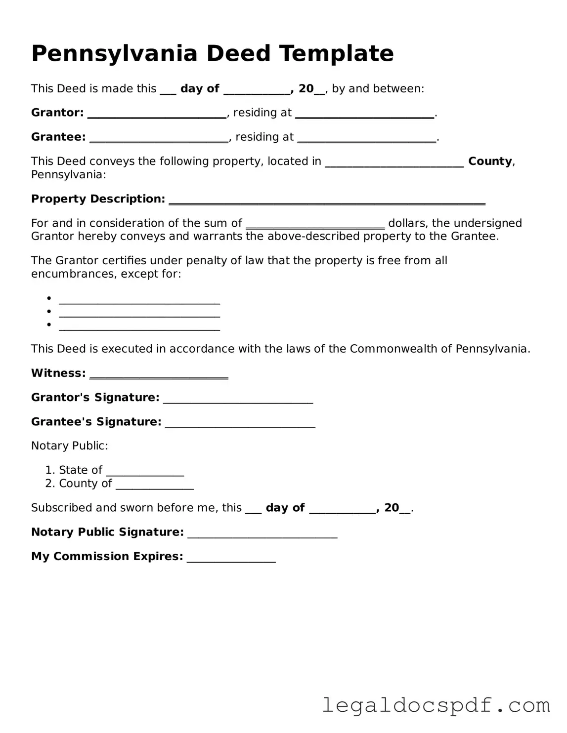 Legal Pennsylvania Deed Form