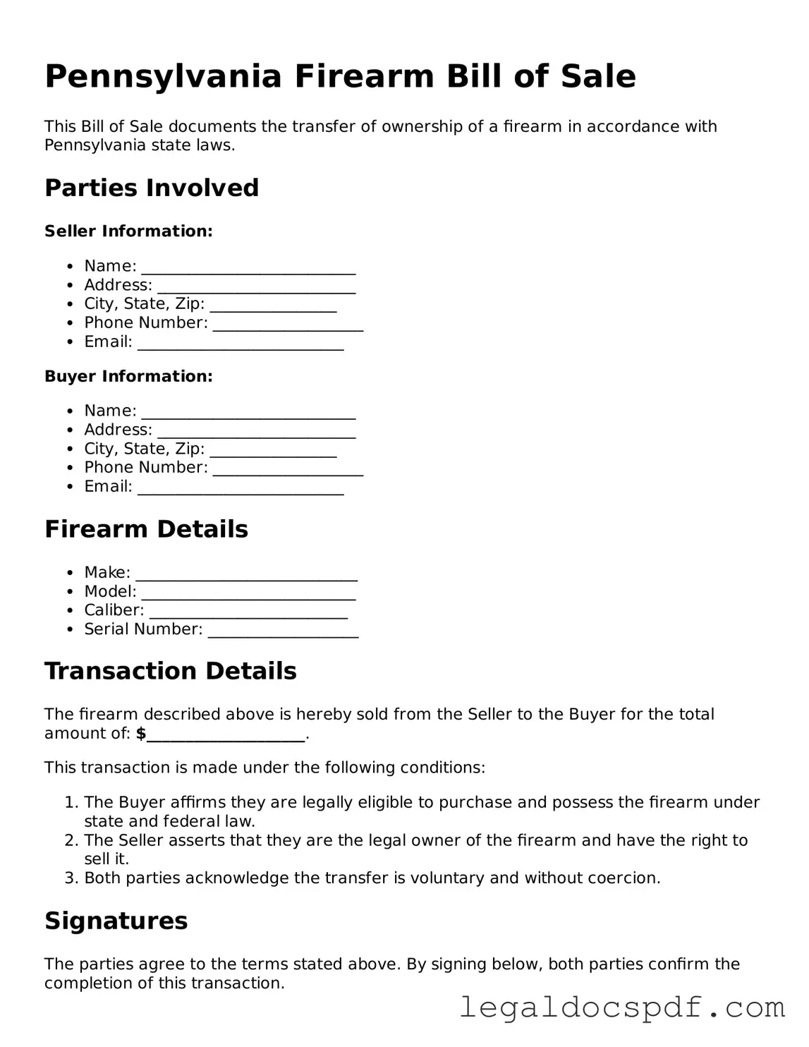 Legal Pennsylvania Firearm Bill of Sale Form