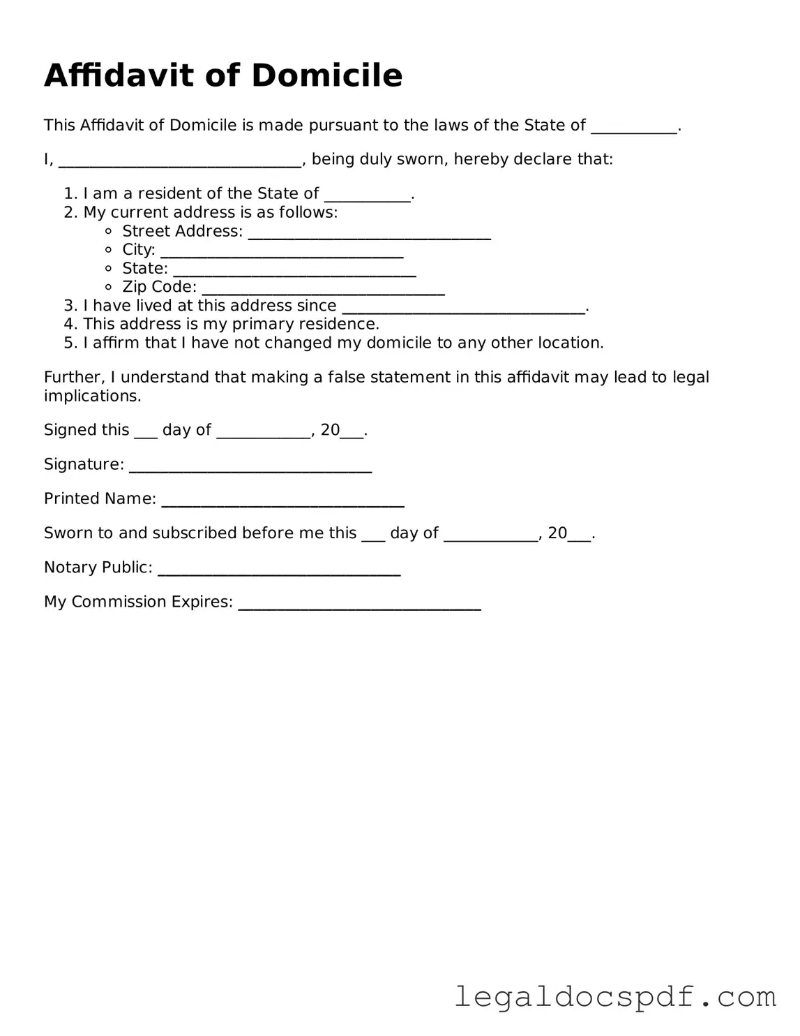 Valid Affidavit of Domicile Template