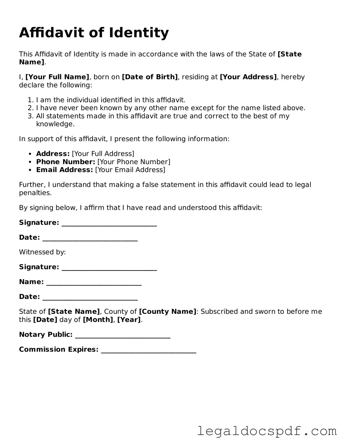 Valid Affidavit of Identity Template