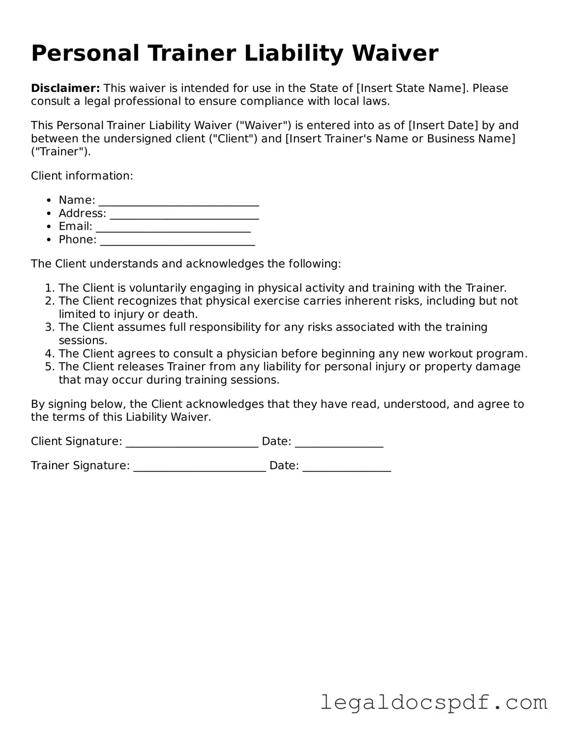 Valid Personal Trainer Liability Waiver Template
