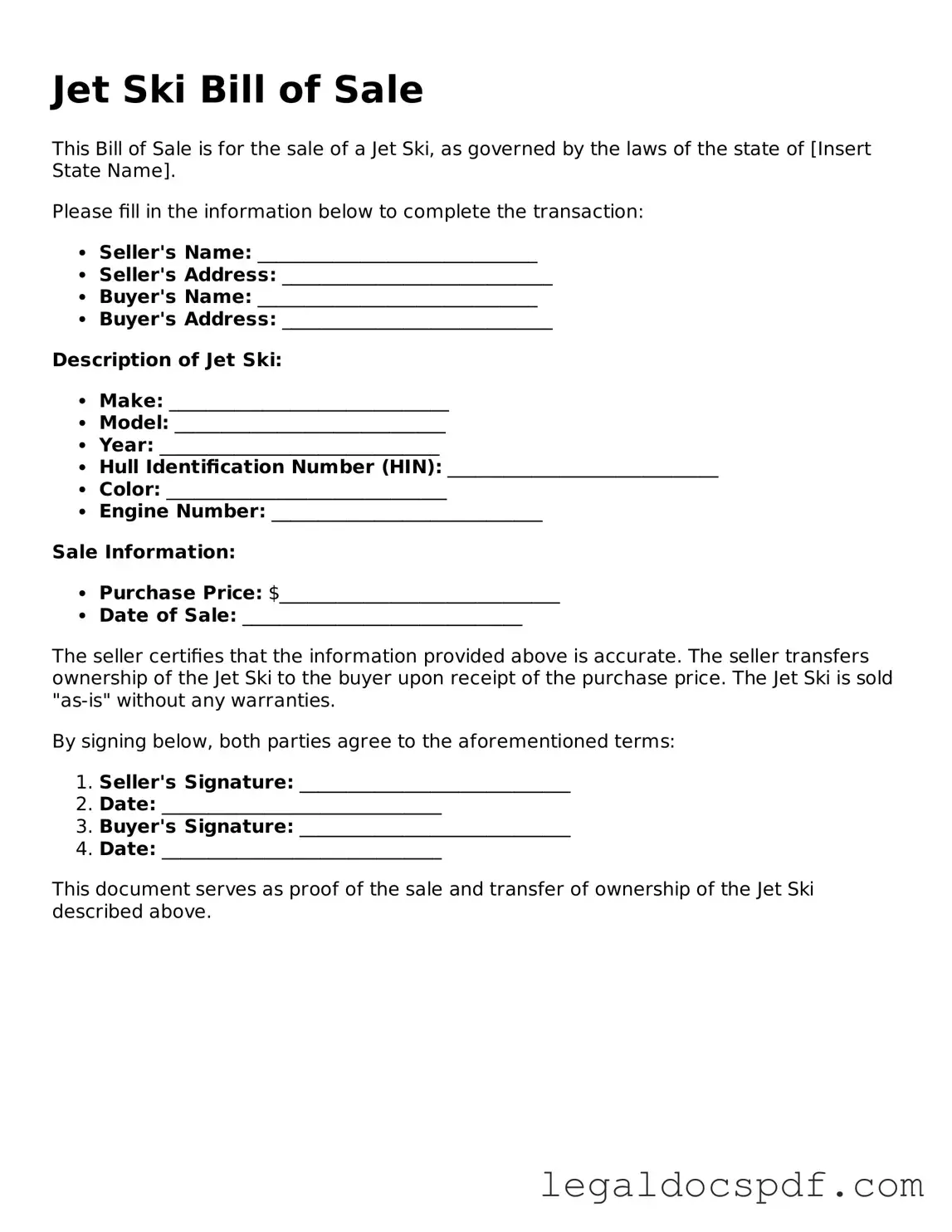 Valid Jet Ski Bill of Sale Template