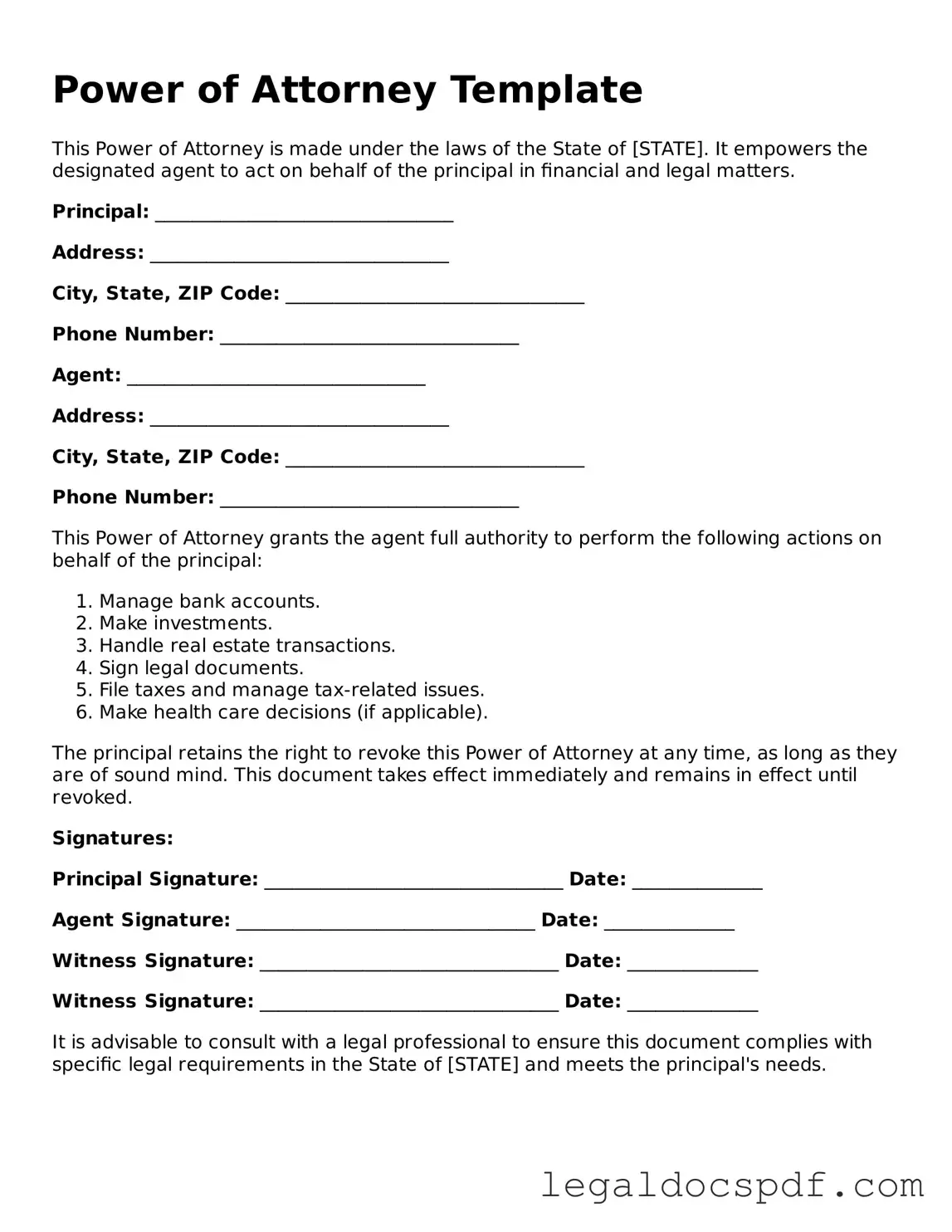 Valid Power of Attorney Template