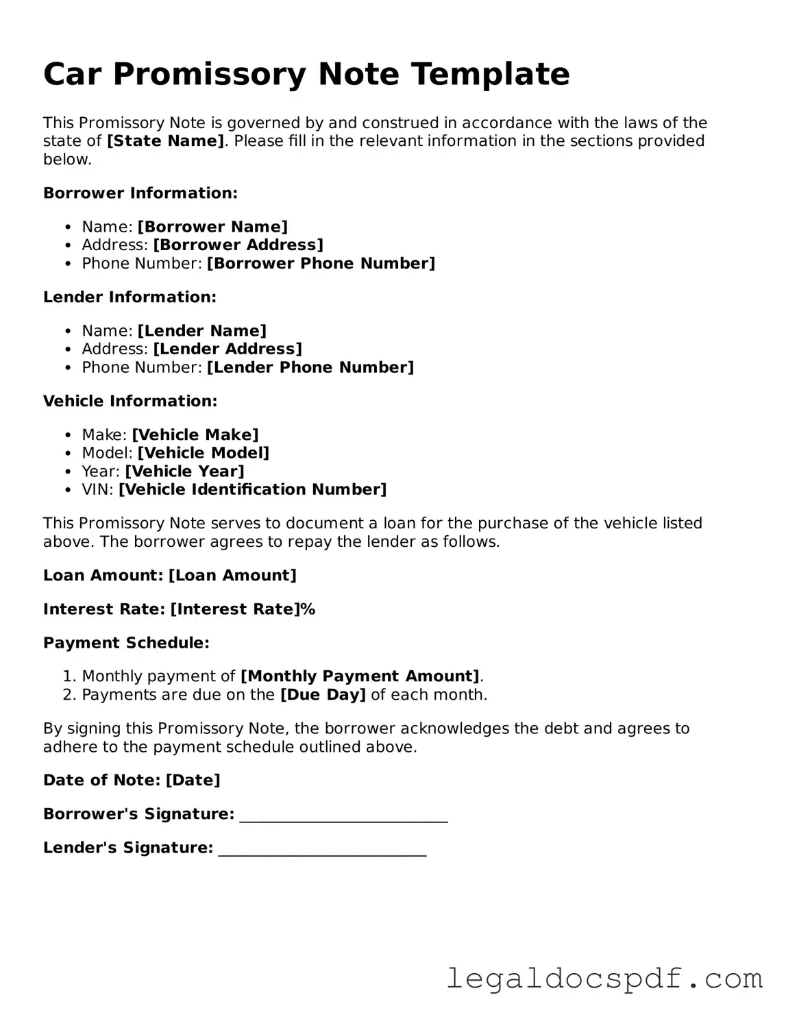 Valid Promissory Note for a Car Template