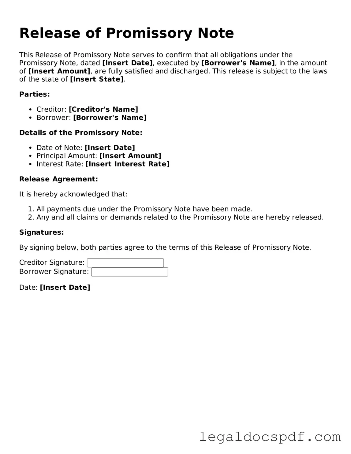 Valid Release of Promissory Note Template