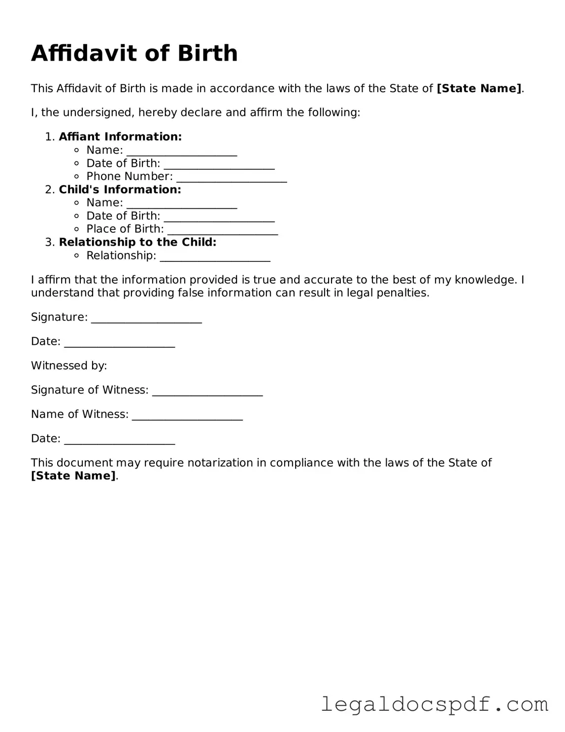 Valid Affidavit of Birth Template
