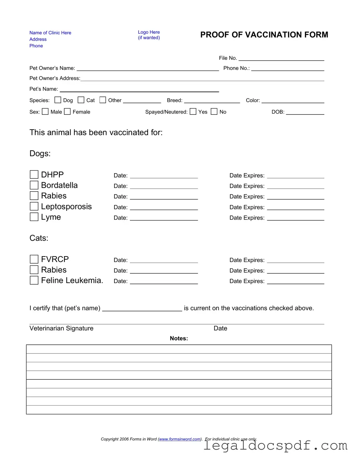 Fill Out Your Proof Of Vaccination Dog Form