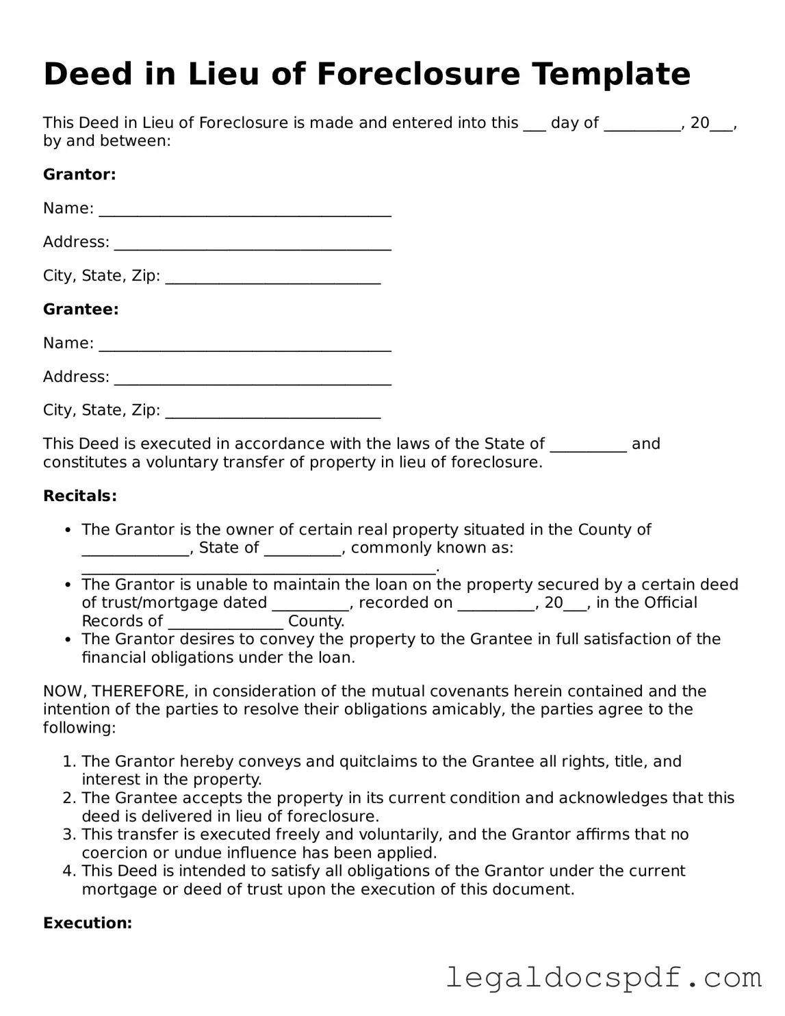 Valid Deed in Lieu of Foreclosure Template