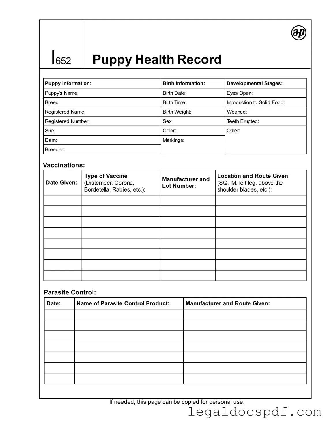 Fill Out Your Puppy Health Record Form