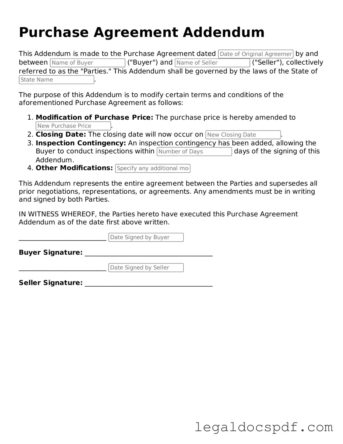 Valid Purchase Agreement Addendum Template