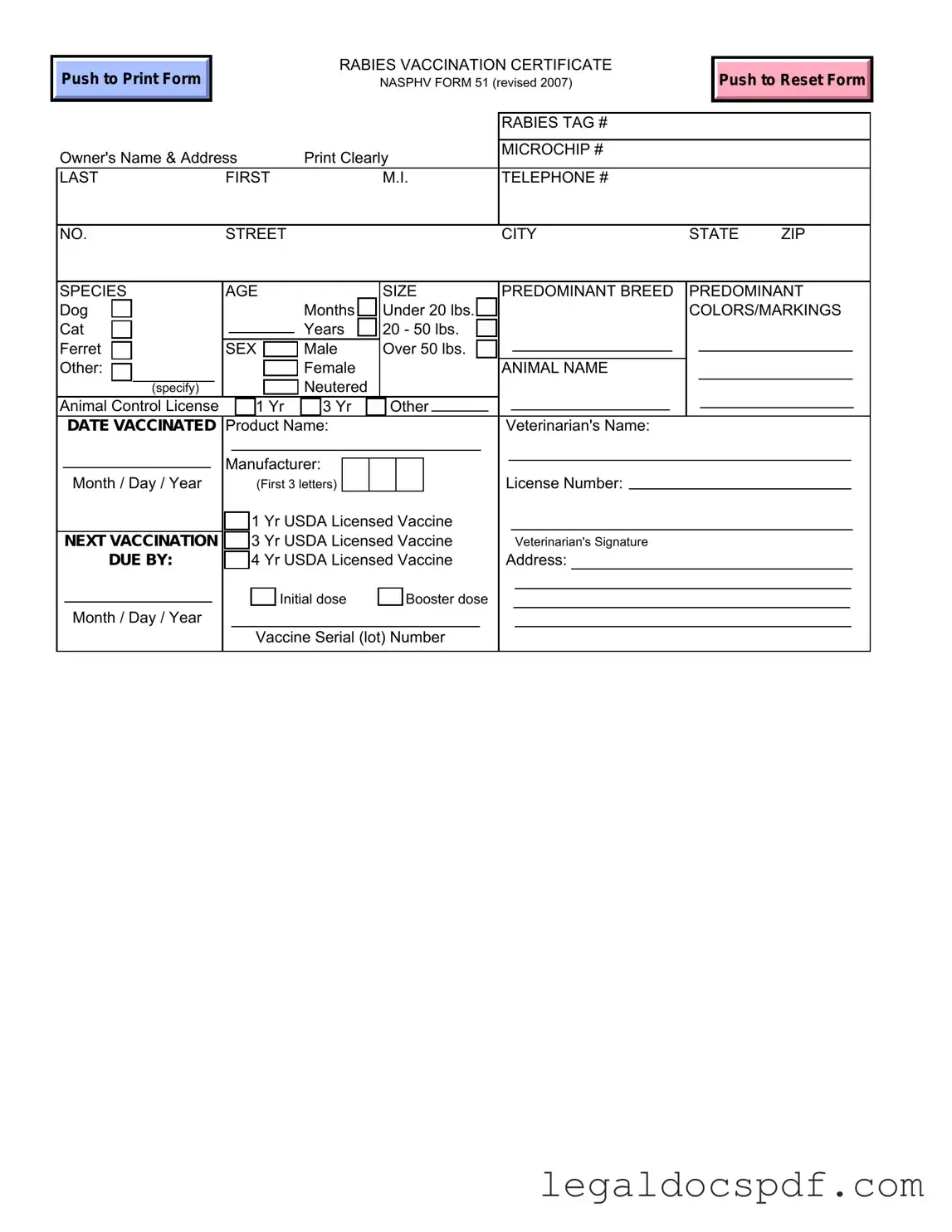 Fill Out Your Rabies Certificate Form