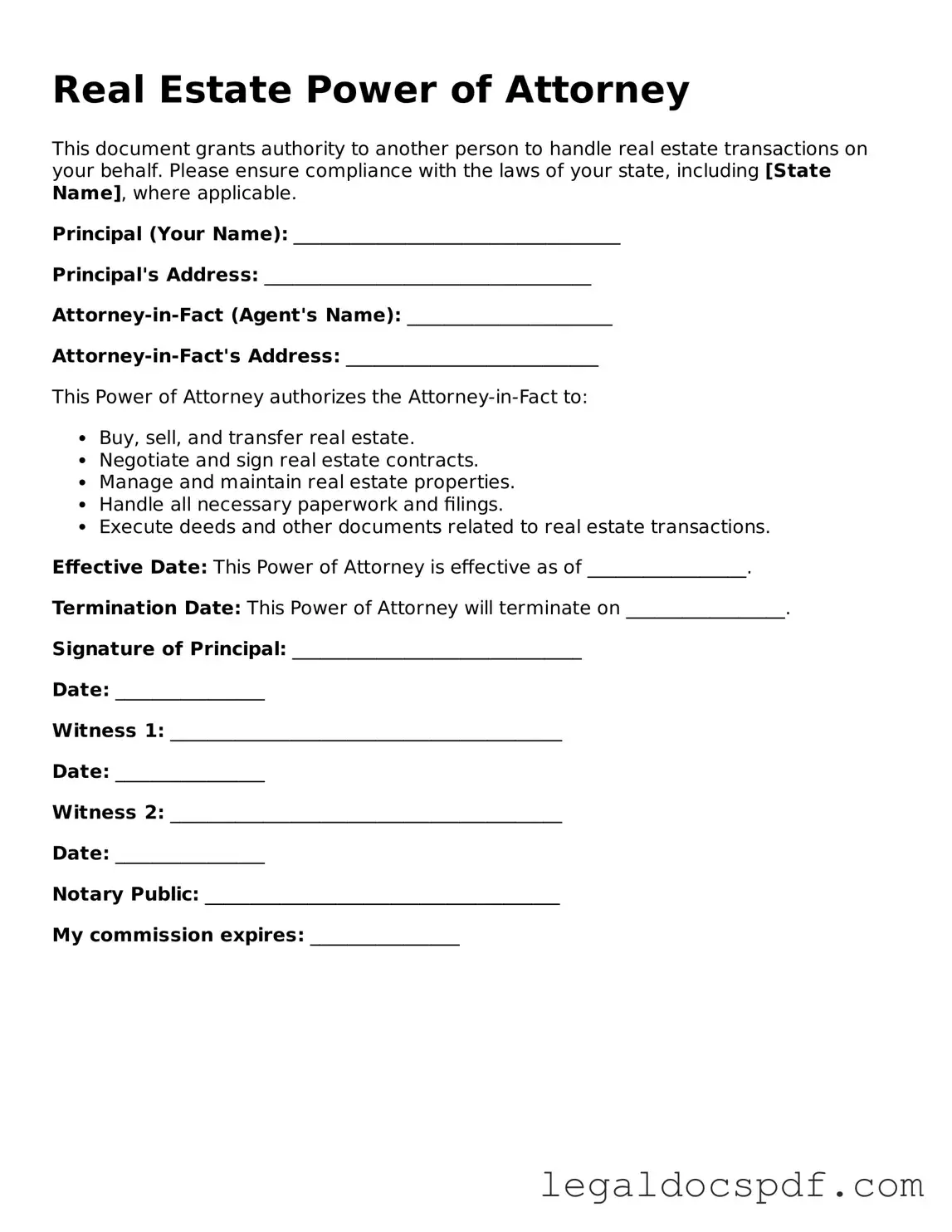 Valid Real Estate Power of Attorney Template