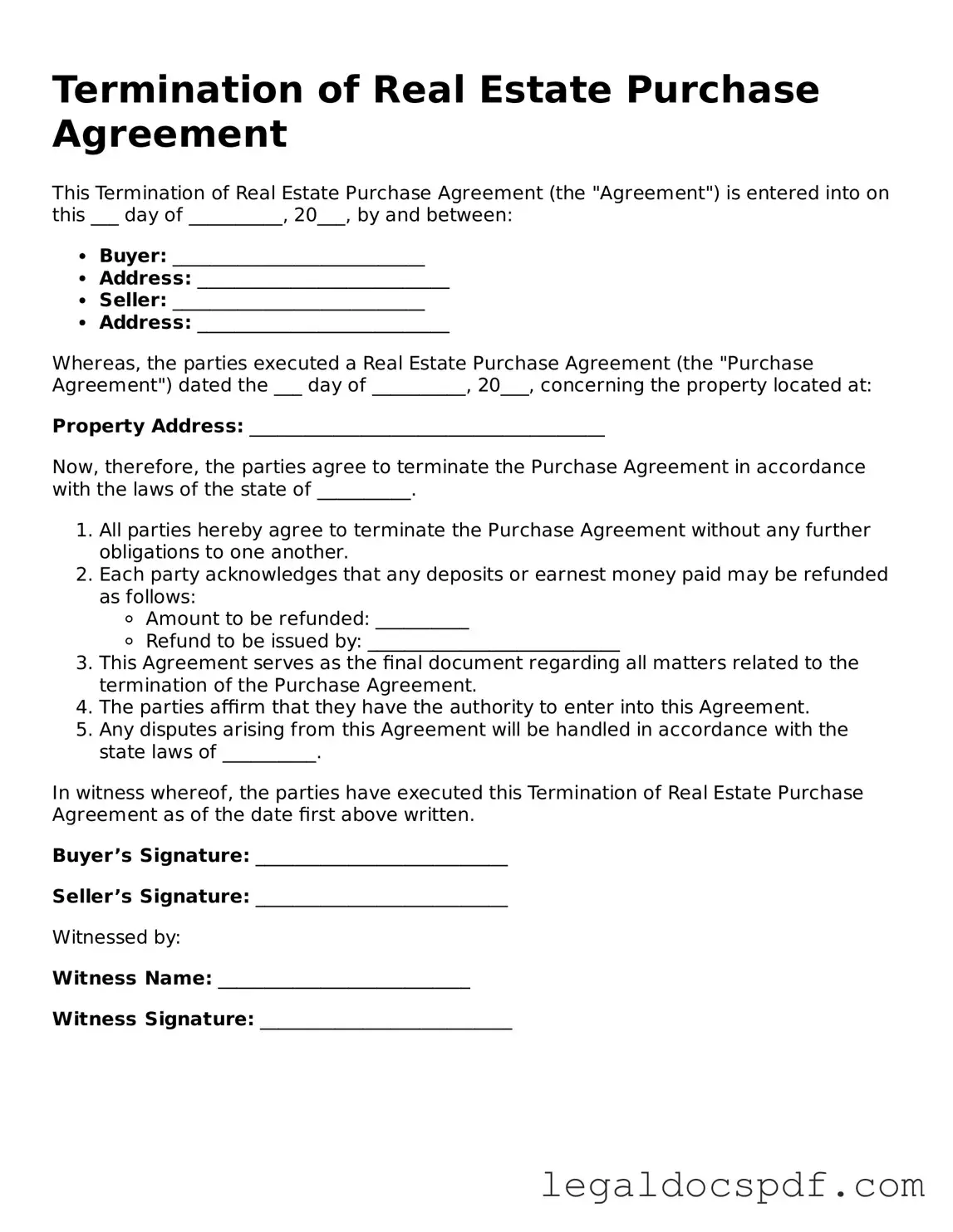 Valid Termination of Real Estate Purchase Agreement Template