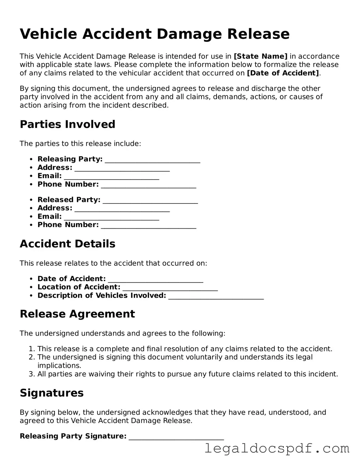 Valid Vehicle Accident Damage Release Template