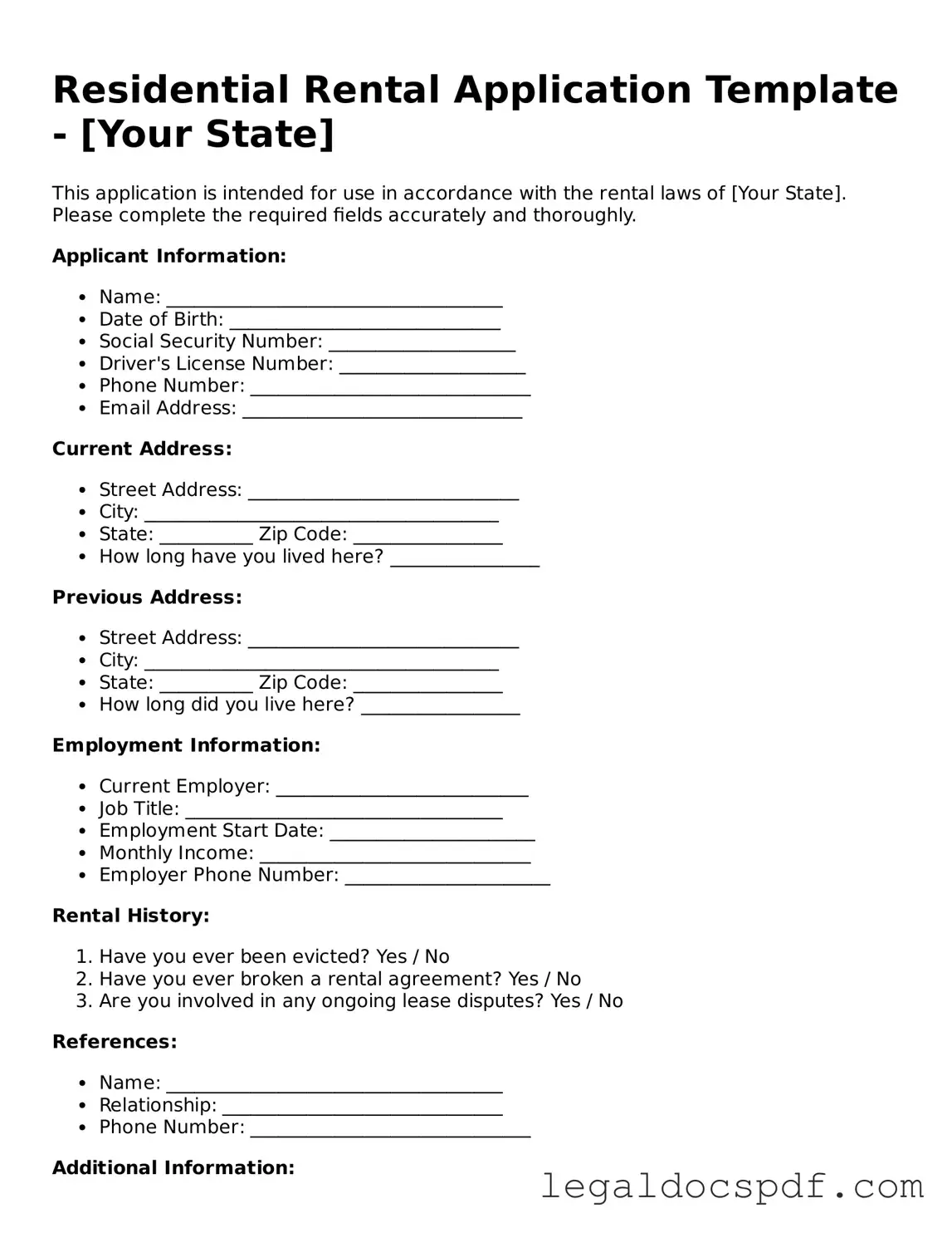 Valid Rental Application Template