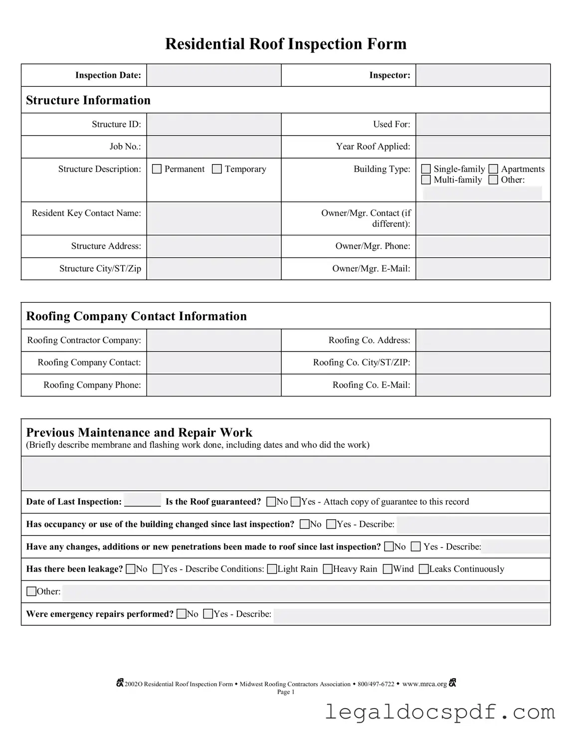Fill Out Your Roof Inspection Form