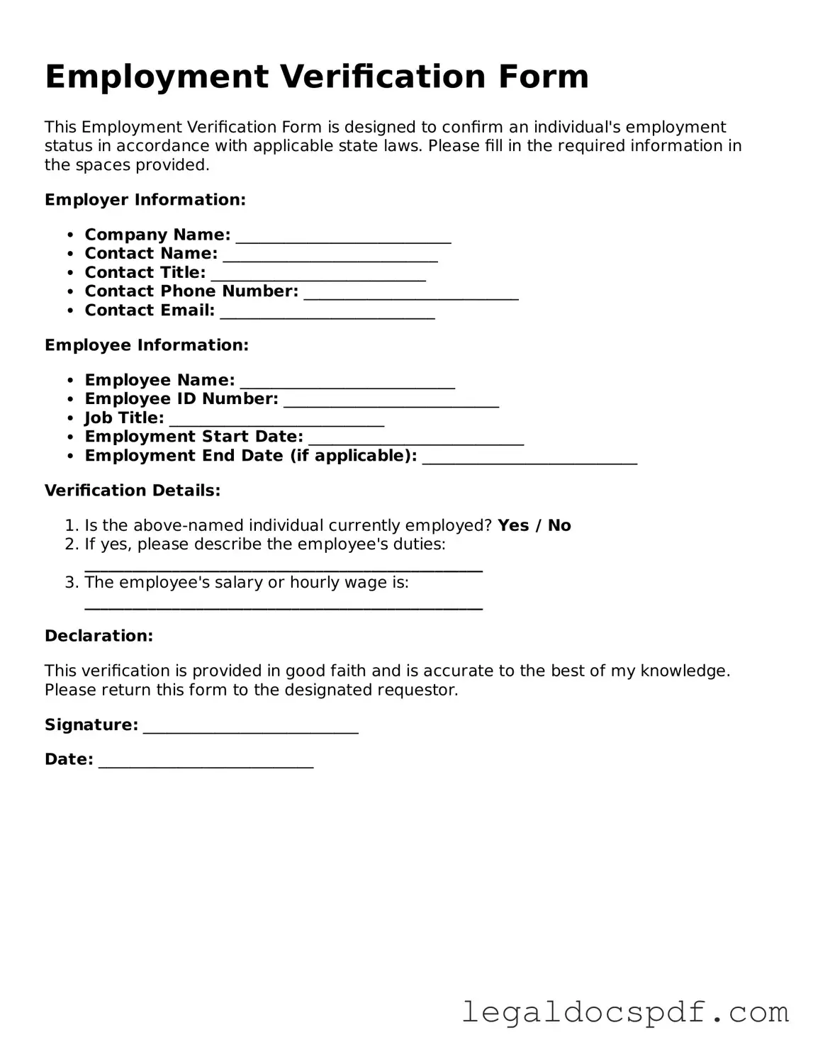 Valid Employment Verification Template