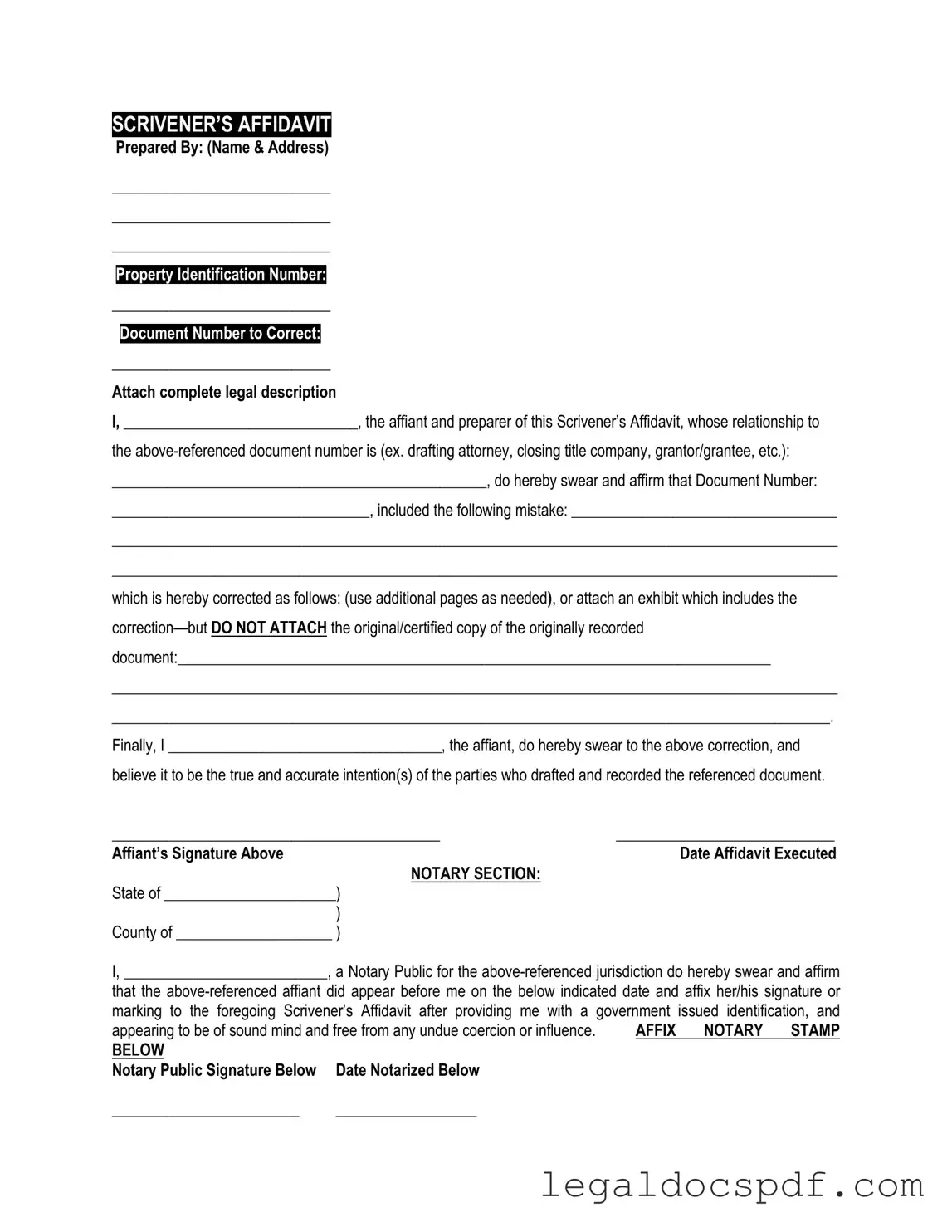 Fill Out Your Scrivener's Affidavit Form