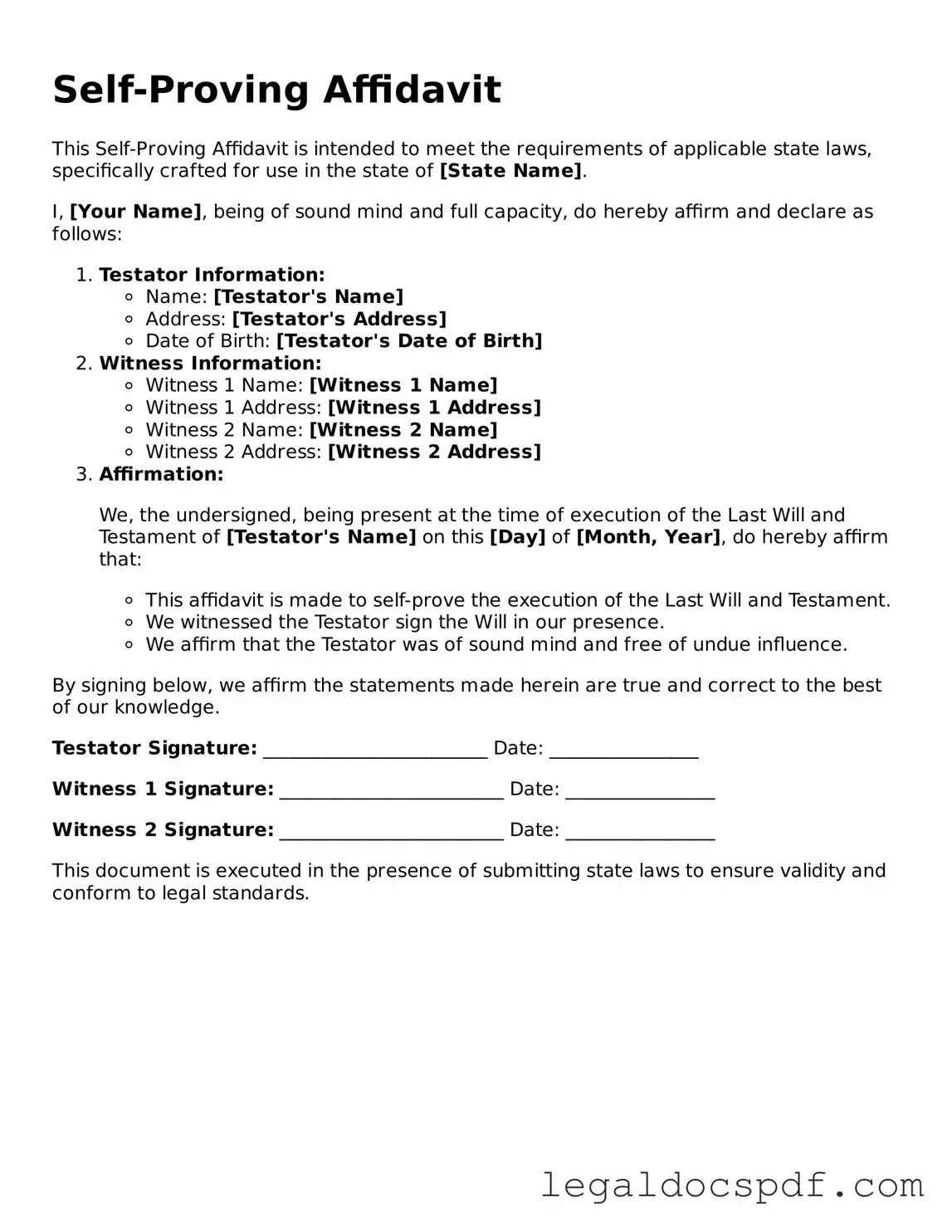 Valid Self-Proving Affidavit Template
