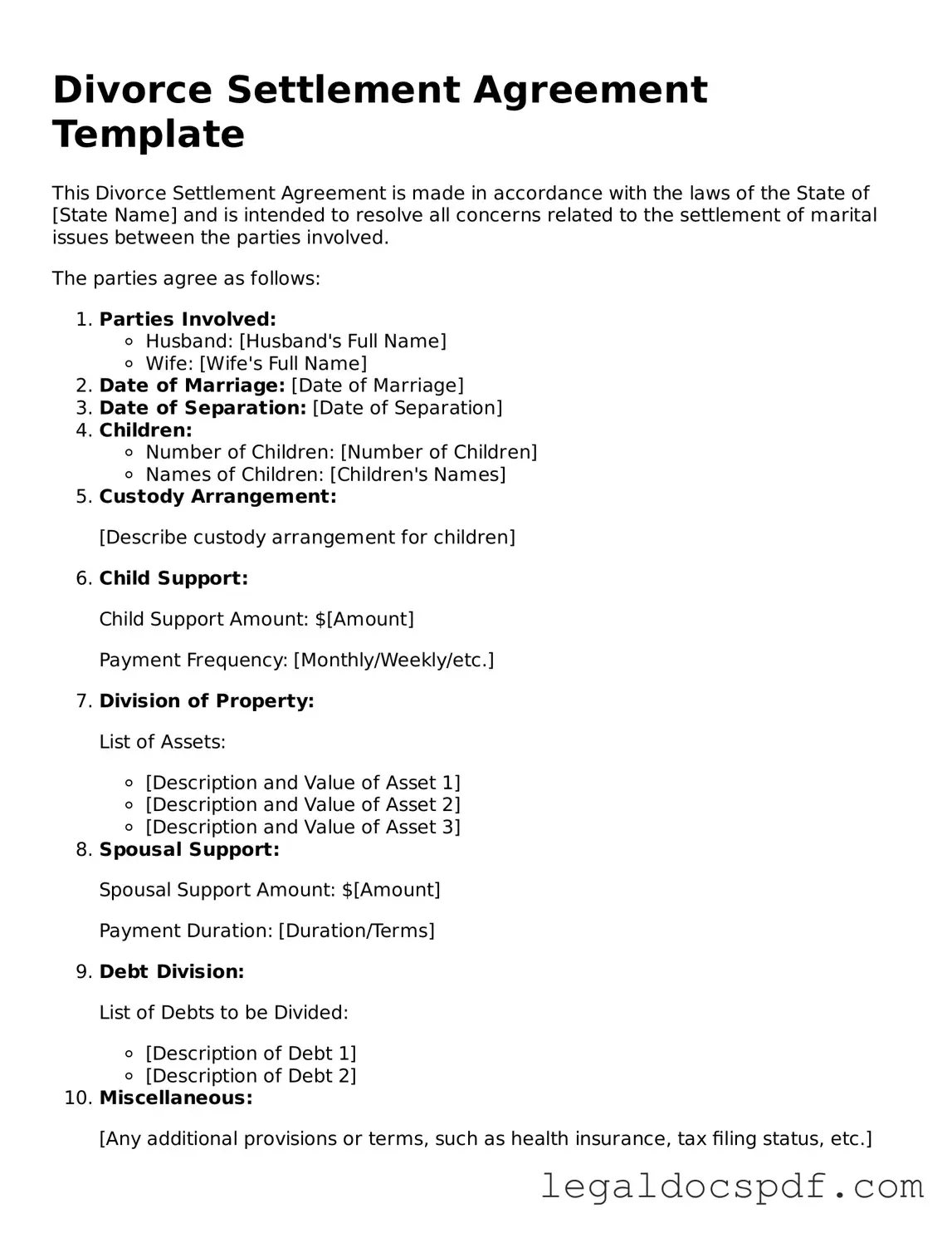 Valid Divorce Settlement Agreement Template