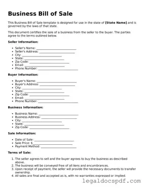 Valid Business Bill of Sale Template