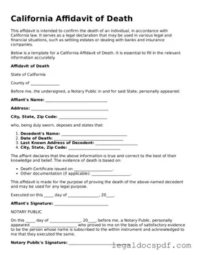 Legal California Affidavit of Death Form