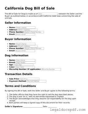Legal California Dog Bill of Sale Form