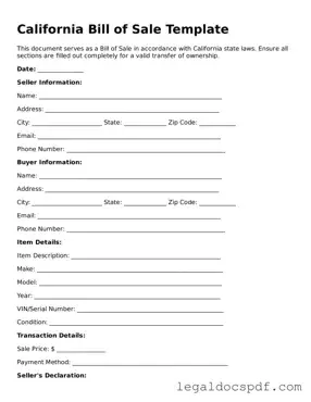Legal California Bill of Sale Form