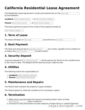 Legal California Residential Lease Agreement Form
