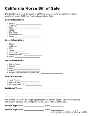 Legal California Horse Bill of Sale Form