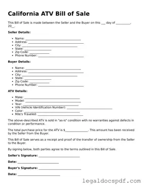 Legal California ATV Bill of Sale Form