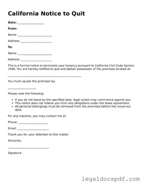 Legal California Notice to Quit Form