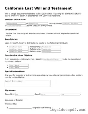 Legal California Last Will and Testament Form