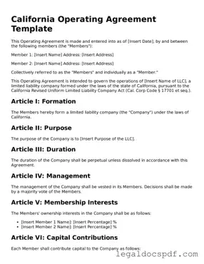 Legal California Operating Agreement Form