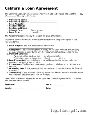Legal California Loan Agreement Form