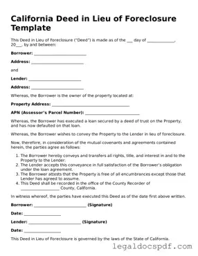 Legal California Deed in Lieu of Foreclosure Form