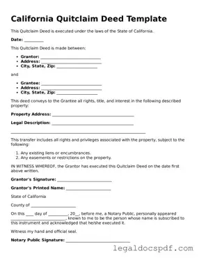 Legal California Quitclaim Deed Form