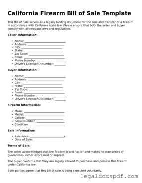 Legal California Firearm Bill of Sale Form