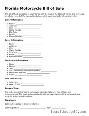 Legal Florida Motorcycle Bill of Sale Form