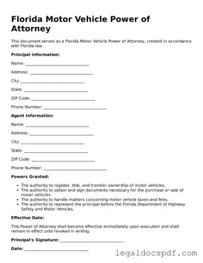 Legal Florida Motor Vehicle Power of Attorney Form