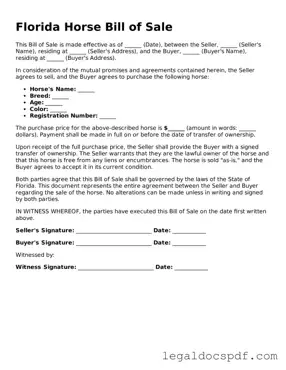 Legal Florida Horse Bill of Sale Form